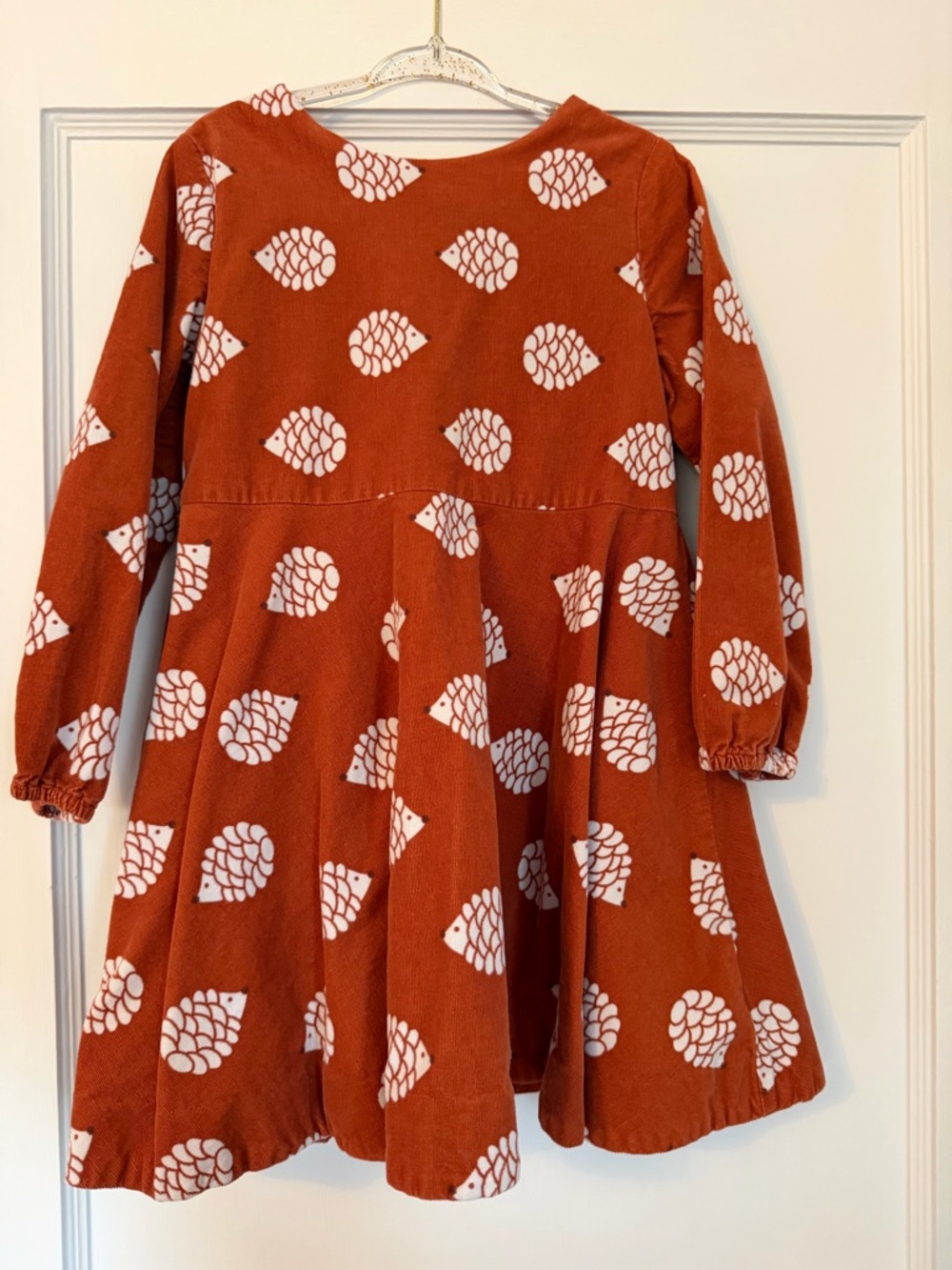 Jacadi Rust Orange Dress with White Hedgehog Pinecone Motif
